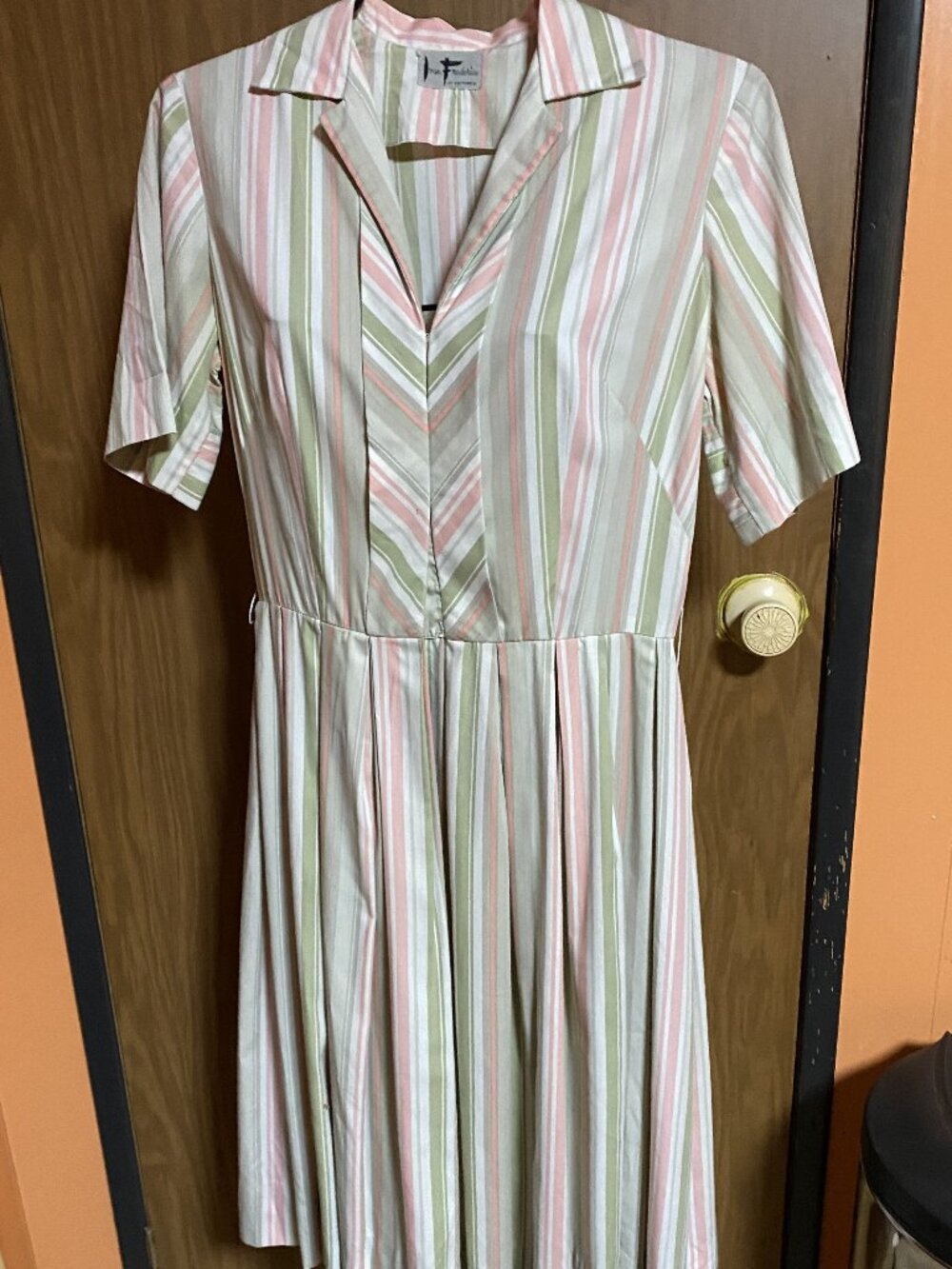 Vintage Fit and Flare Pleated Pink/Green StripeIvan Frederico  Day Dress- S/M